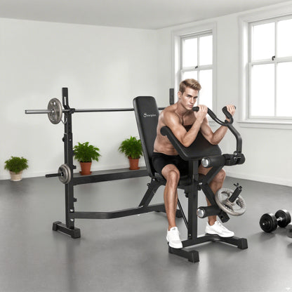 Banco de musculación regulable con soporte para sentadillas