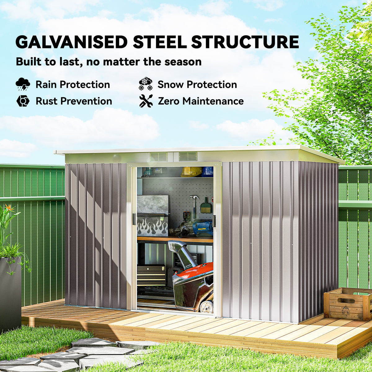 Galvanized Steel Garden Shed with Double Sliding Doors