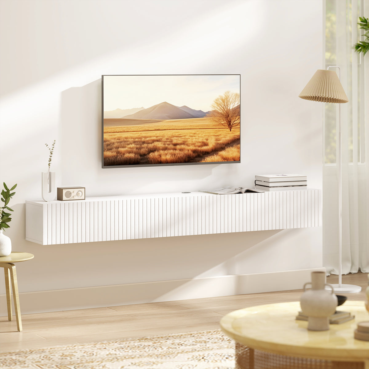 Mueble de TV suspendido con puertas acanaladas 180 cm