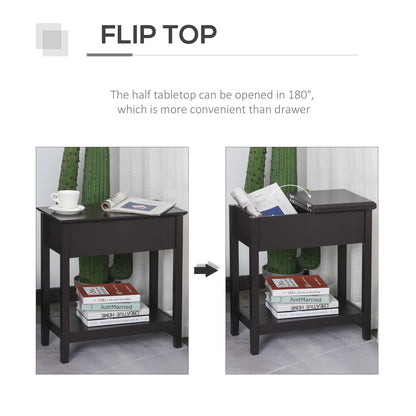 Flip top end side table with cabinet and shelf — Dark