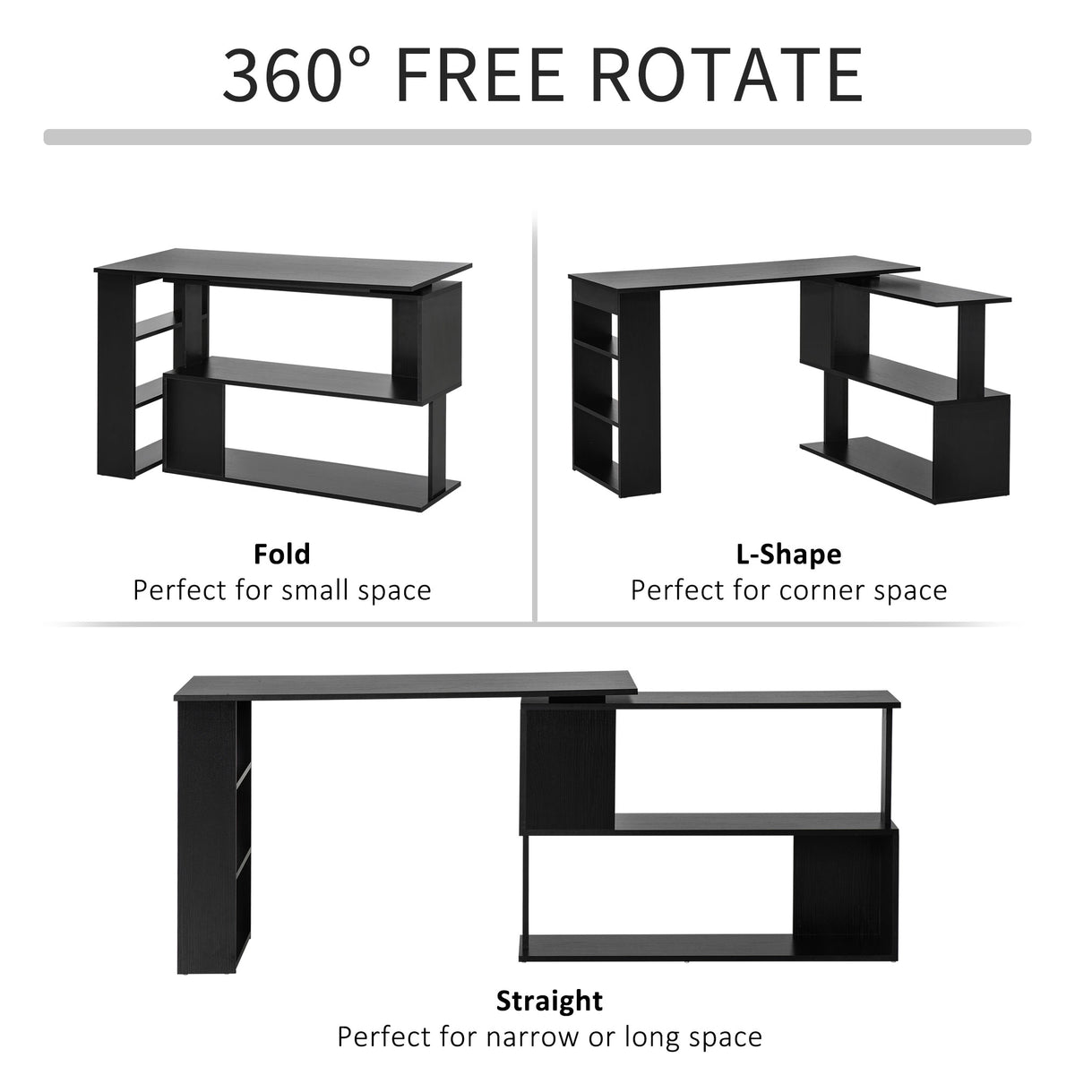 L-Shaped Desk 360° Rotating with Storage