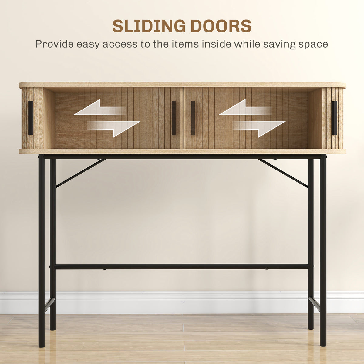 Mid-Century Console Table with Tambour Doors and Storage