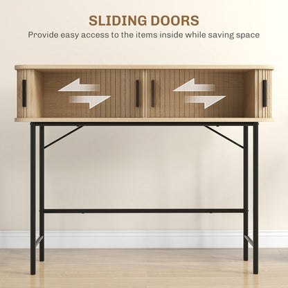 Mid-Century Console Table with Tambour Doors and Storage