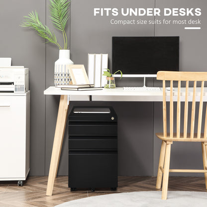 Mobile filing cabinet 3 drawer lockable steel