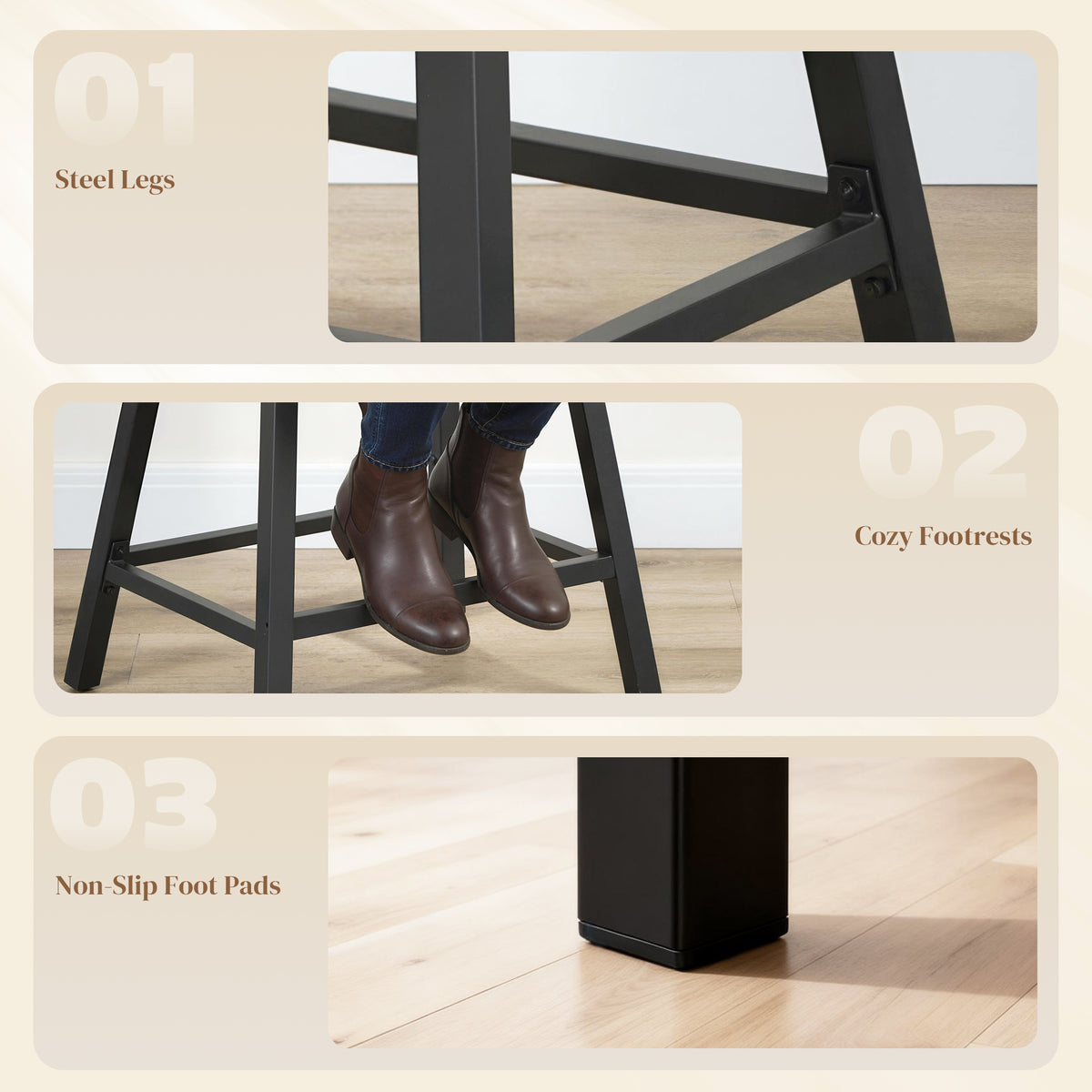 Cushioned Velvet Bar Stools — Set of 3