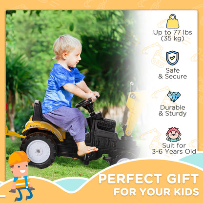 Tractor de pedales con brazo excavador y remolque