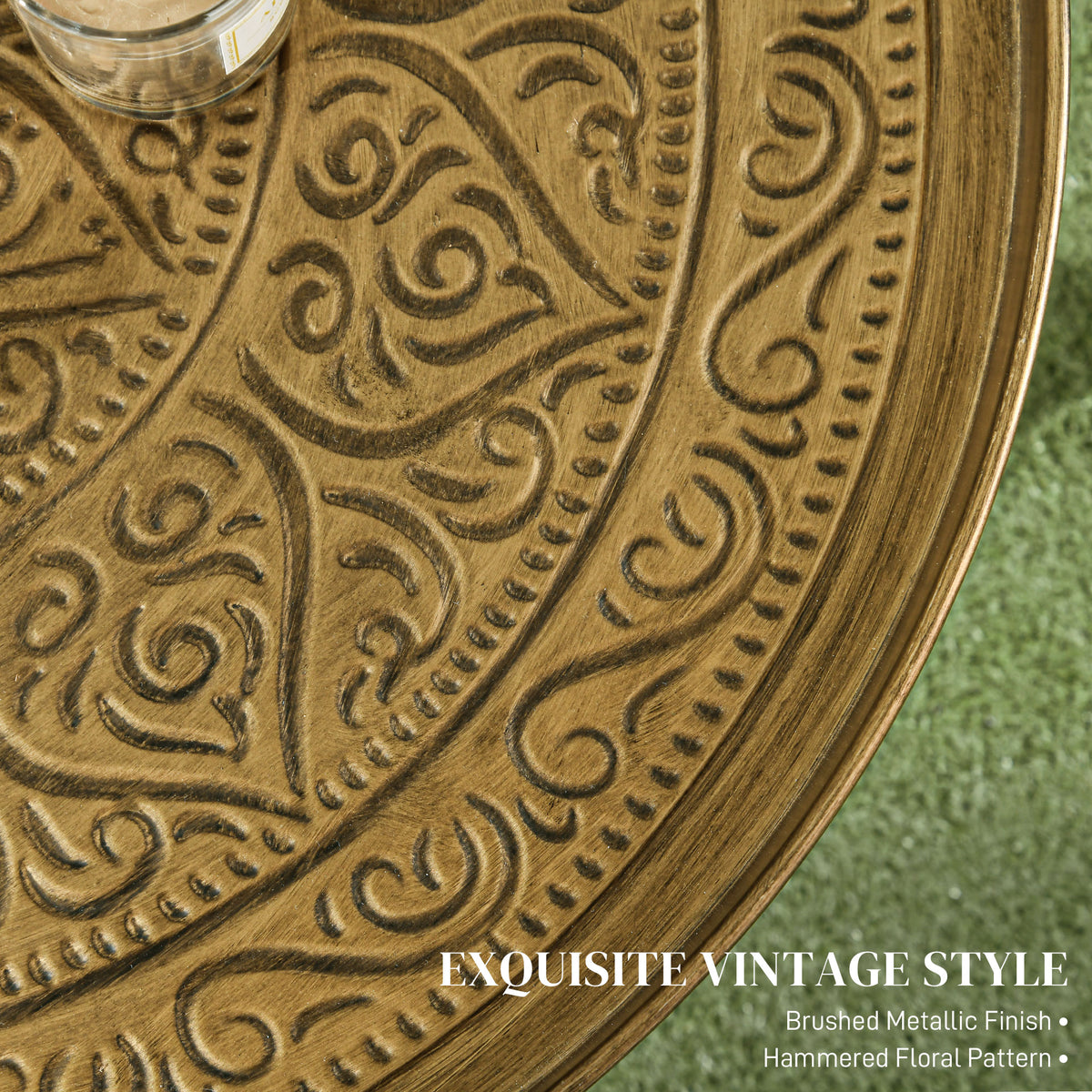 Round Coffee Table Hammered Tray Top Metal Frame