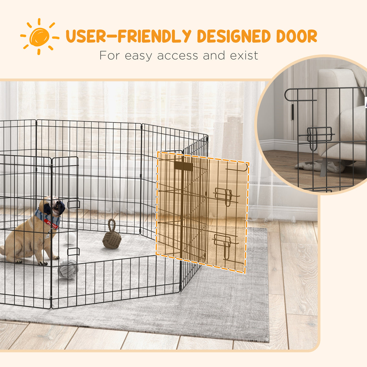 Foldable 8-Panel Metal Exercise Playpen for Pets