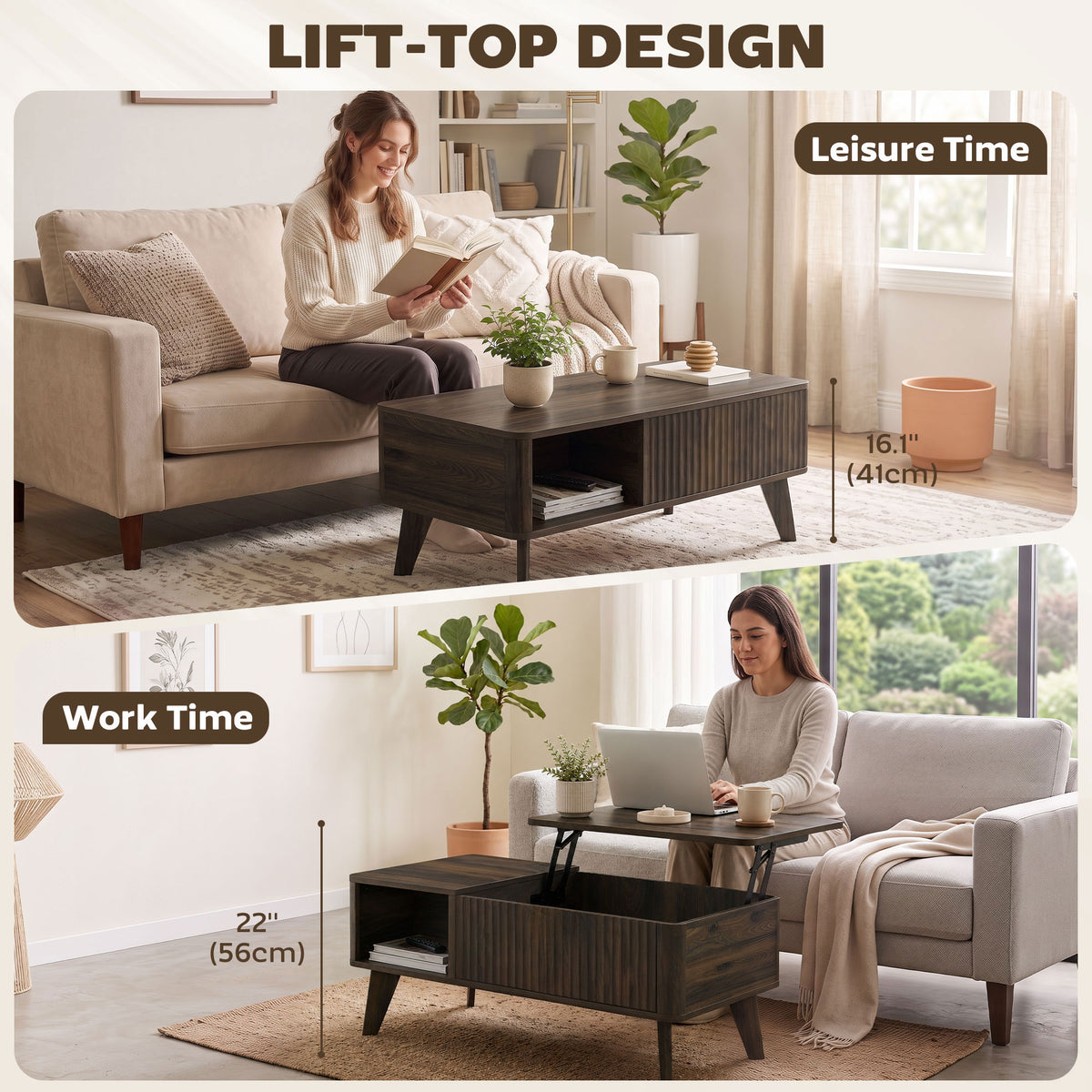 102 cm Fluted Lift Top Coffee Table