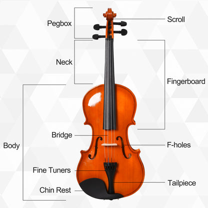 Acoustic 4/4 Full Size Violin Kit for Beginners