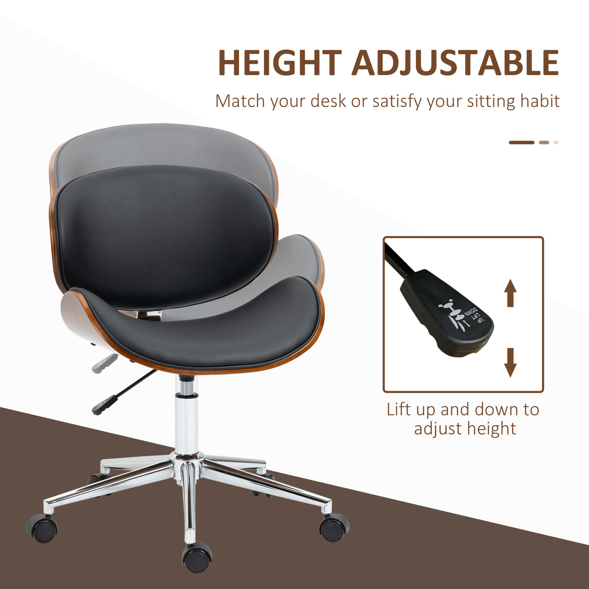 Swivel Office Chair Faux Leather and Bentwood