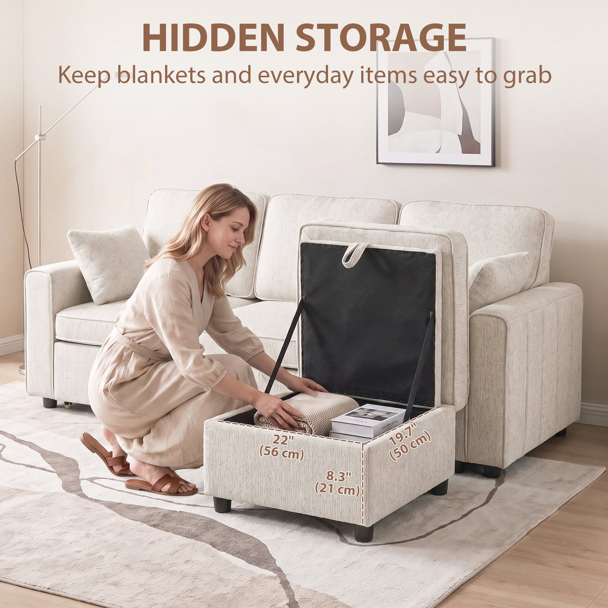 Modular Sectional Sofa Bed with Storage Ottoman