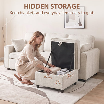 Modular Sectional Sofa Bed with Storage Ottoman