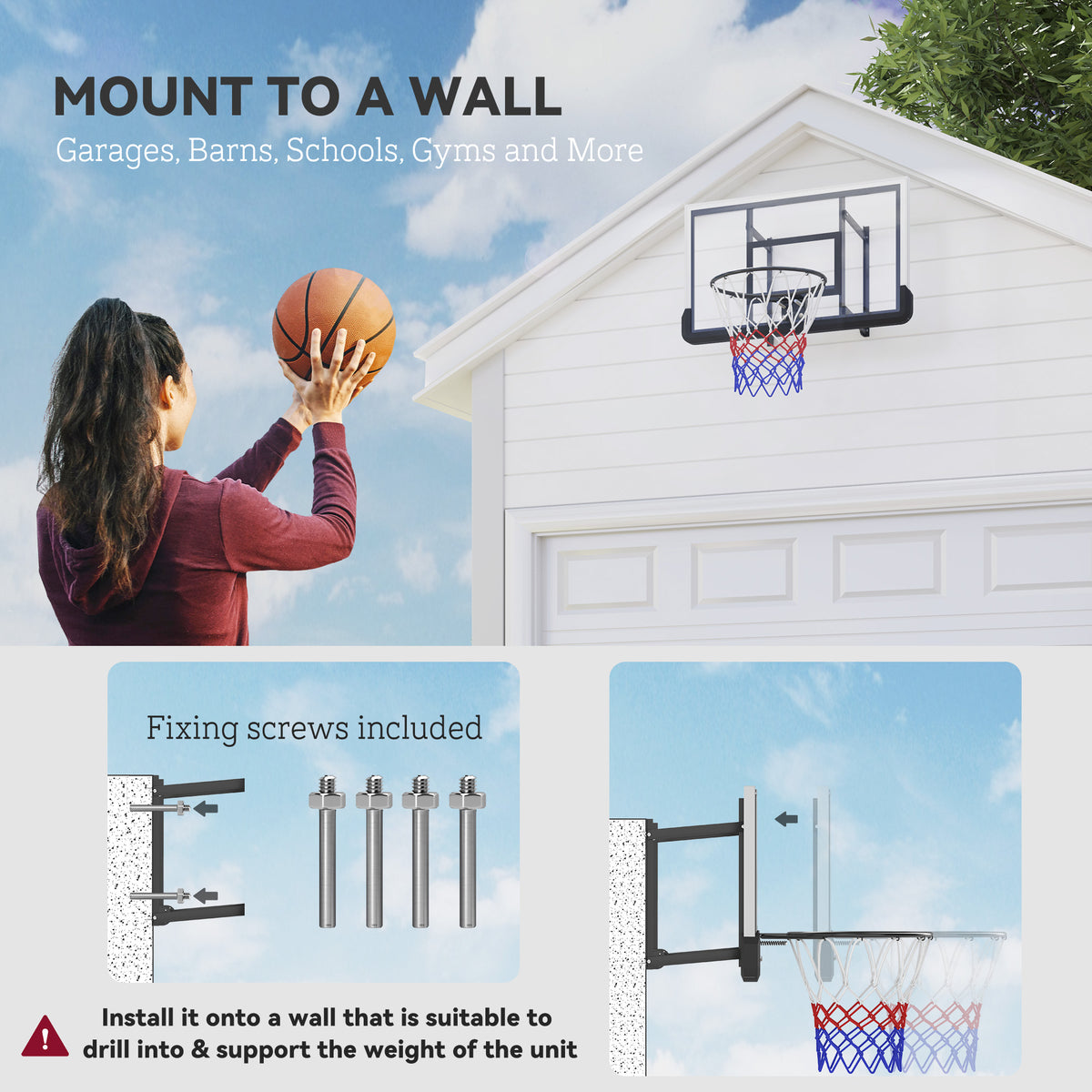 Canasta de baloncesto de pared ajustable