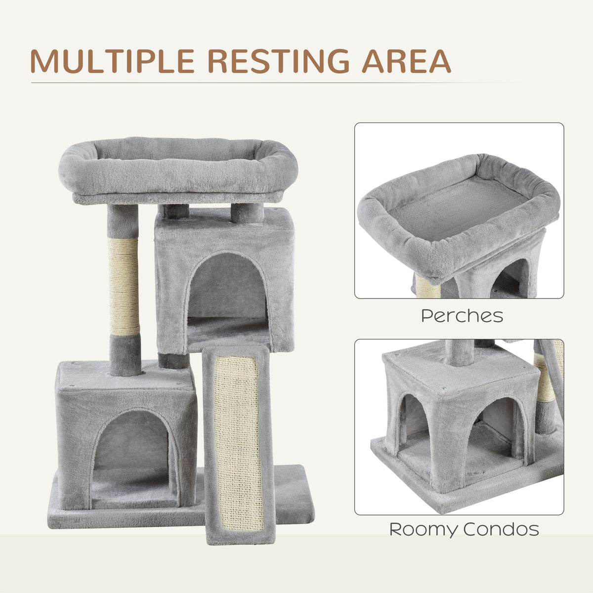 Multi-activity Cat Tower with Sisal Scratching Post — light