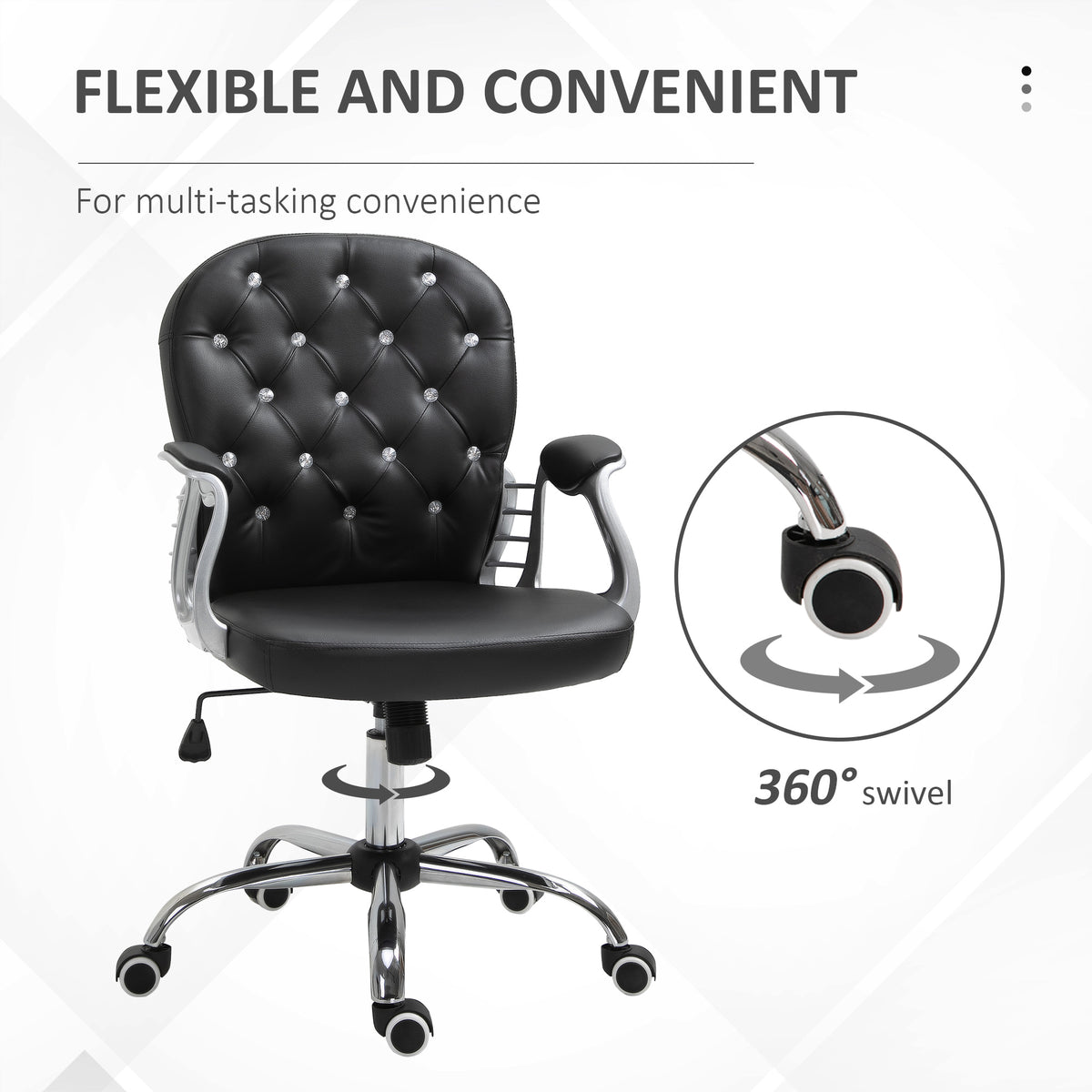 Office chair tufted synthetic leather decorative crystals