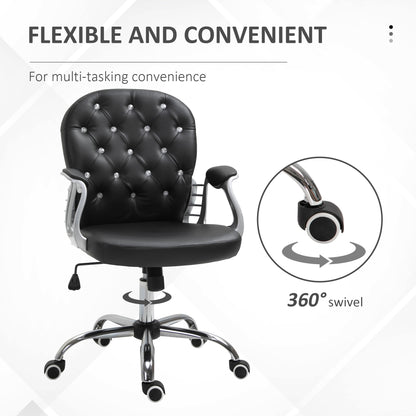 Office chair tufted synthetic leather decorative crystals