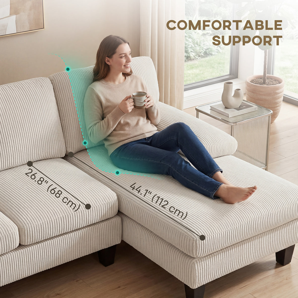 Sofá seccional en U con doble sillón de terciopelo de pana
