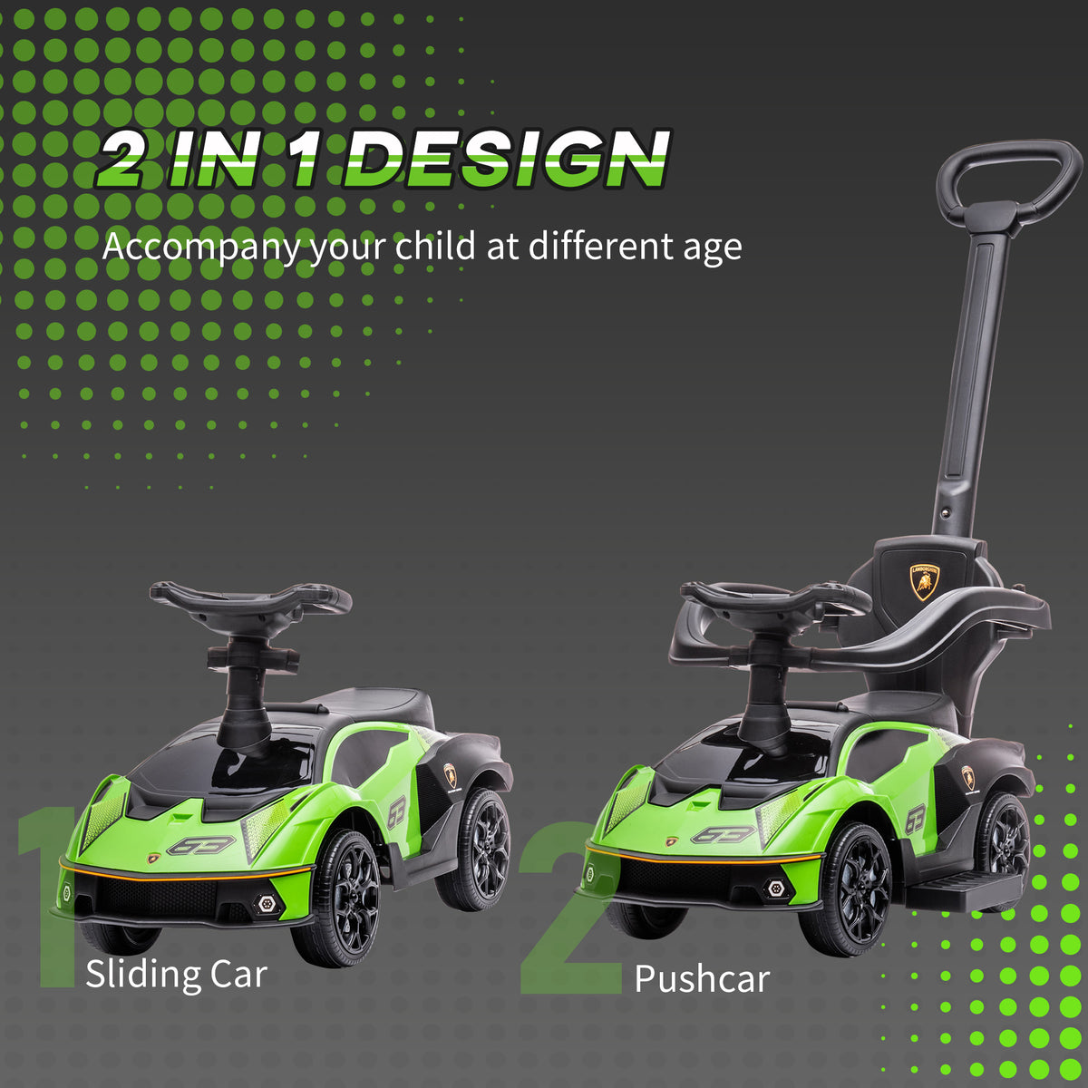 3-in-1 Toddler Push Ride-On Car with Horn and Safety Rails