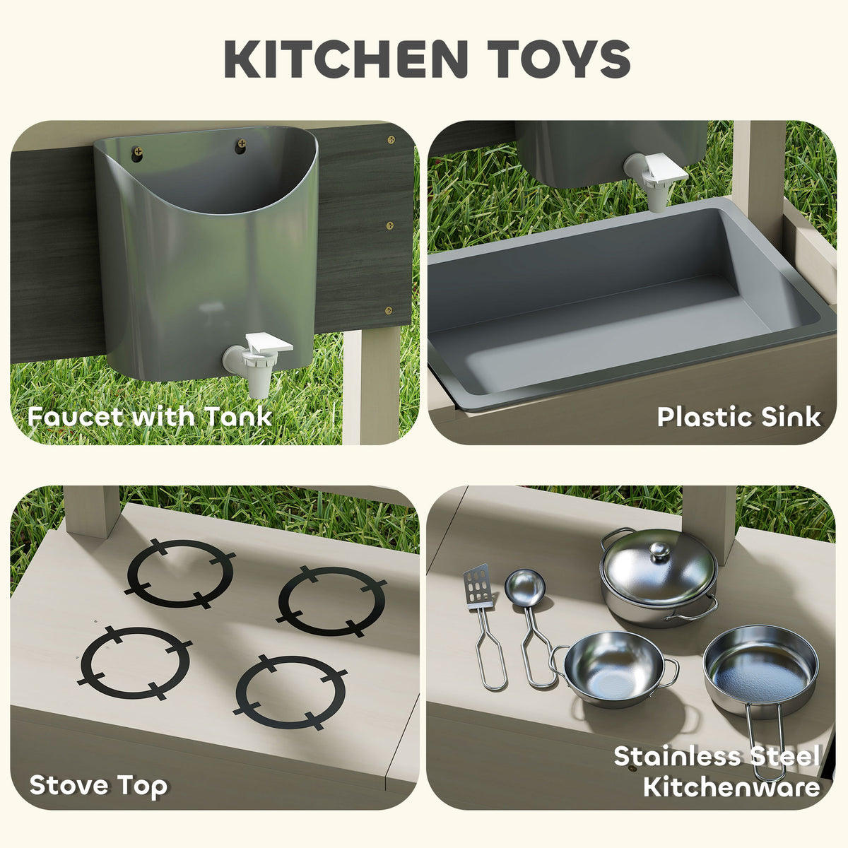 Caja de arena para niños con cocina de madera