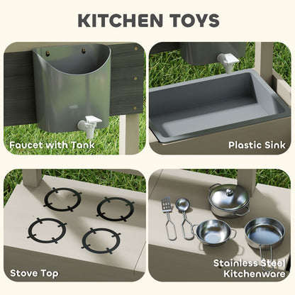 Caja de arena para niños con cocina de madera