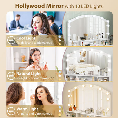 Tocador de maquillaje con espejo y 10 luces LED