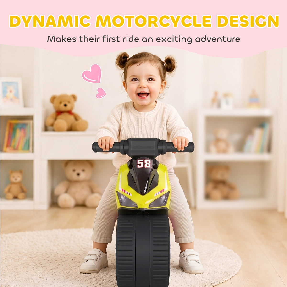Bicicleta de equilibrio para bebé con forma de moto, música y ruedas anchas