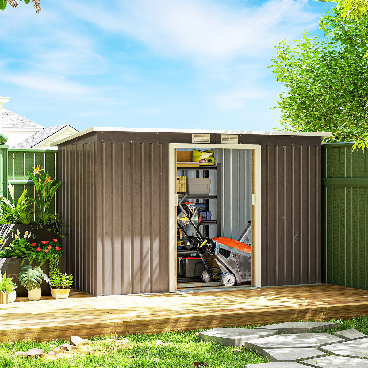 Galvanized Steel Garden Storage Shed with Foundation Kit