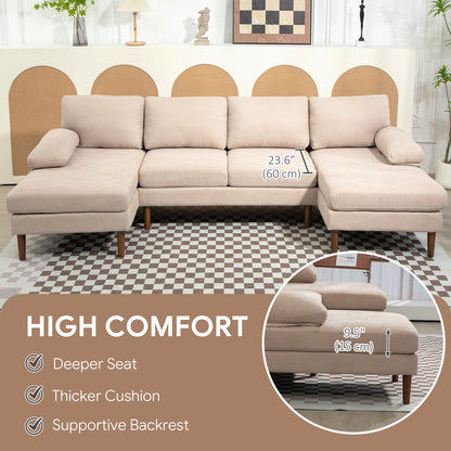 U-Shape Sectional Sofa Double Chaise 4-Seater — Fabric