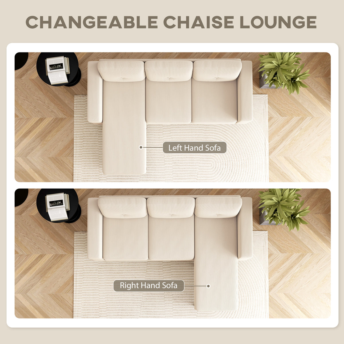 Corduroy L-Shaped Sectional Sofa with Reversible Chaise