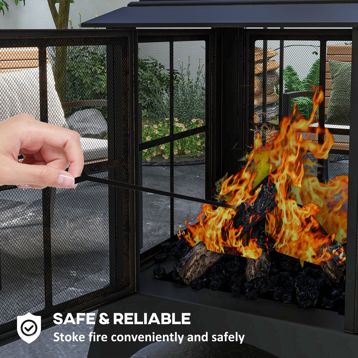 Chimney-Style Wood-Burning Fire Pit with Poker