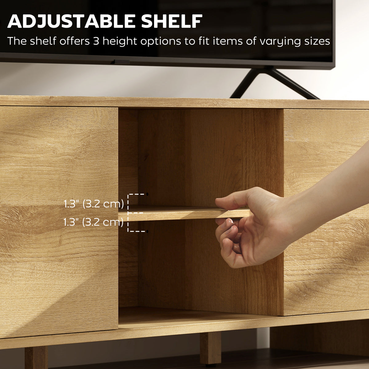 Mueble de TV estilo nórdico con armarios y estantes