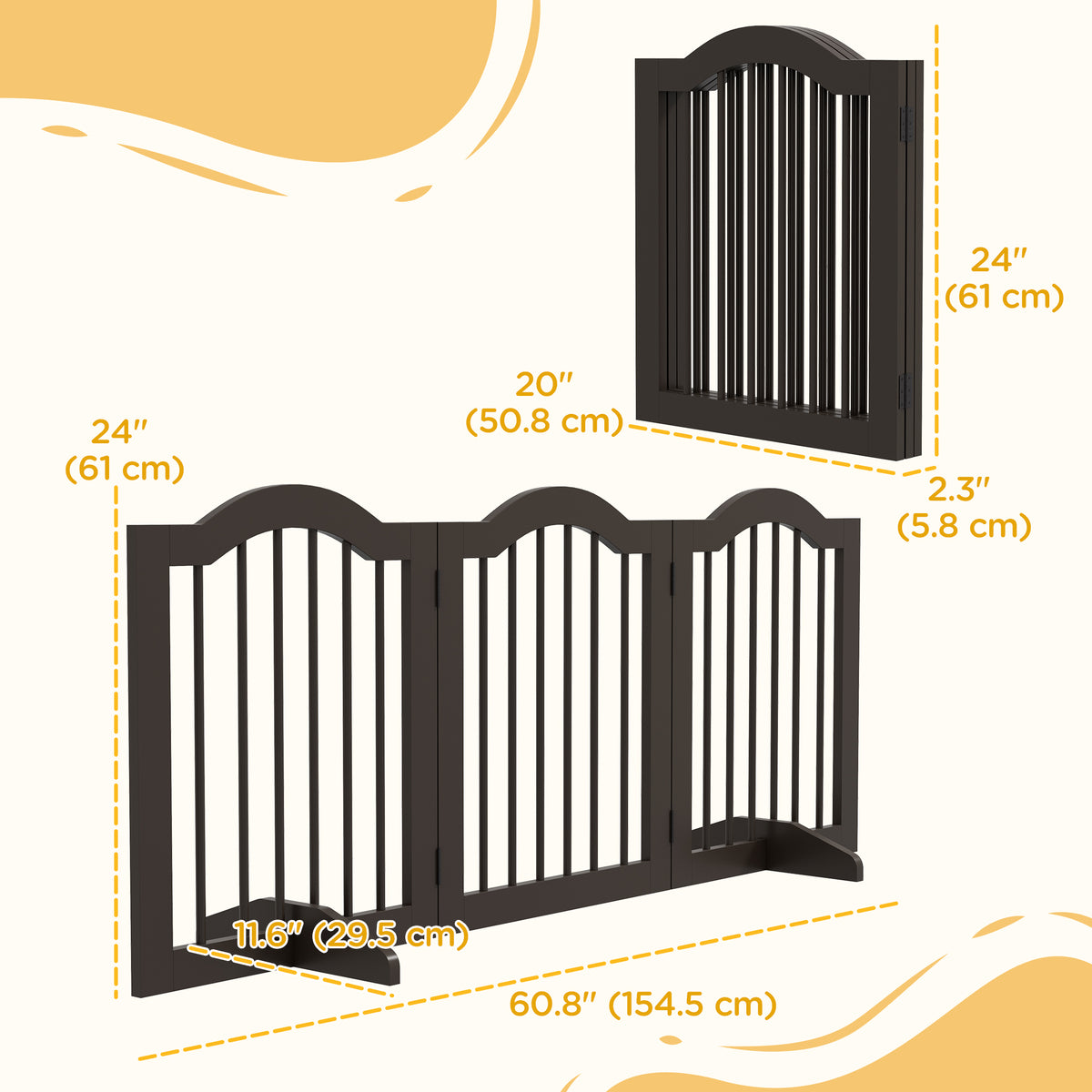 Freestanding Pet Gate 24 Inch Folding — Coffee