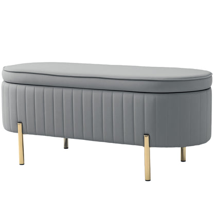 Channel Tufted Storage Bench with Golden Legs