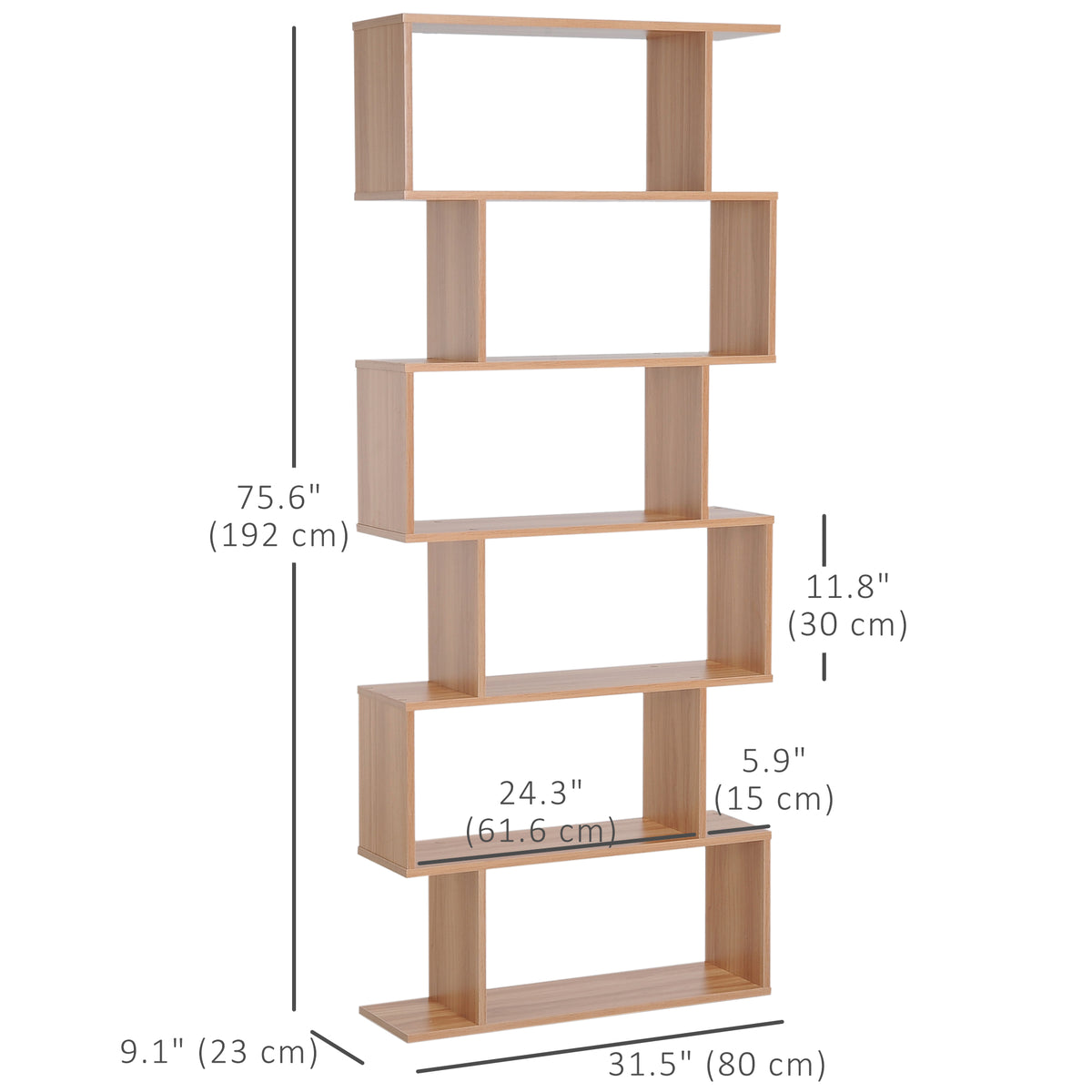 Modern 6-Tier Geometric Wooden Bookshelf