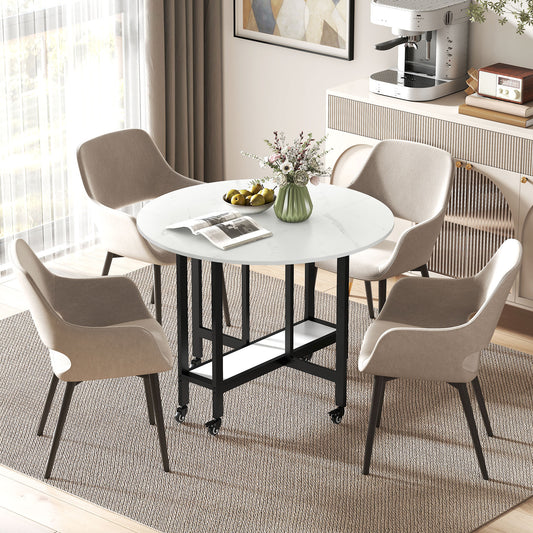Folding Dining Table with Storage Shelf — white marble