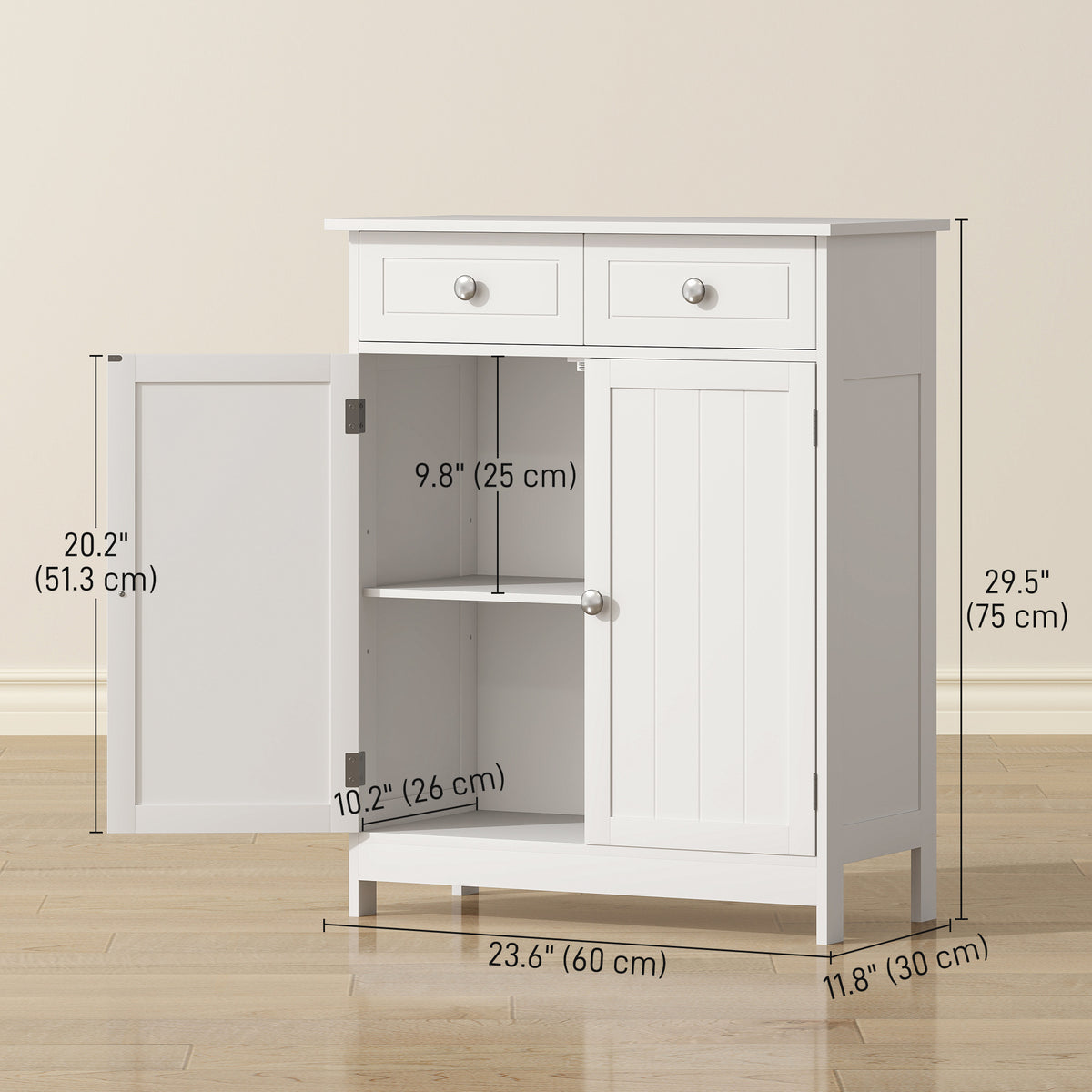 Freestanding bathroom floor cabinet with storage and drawers