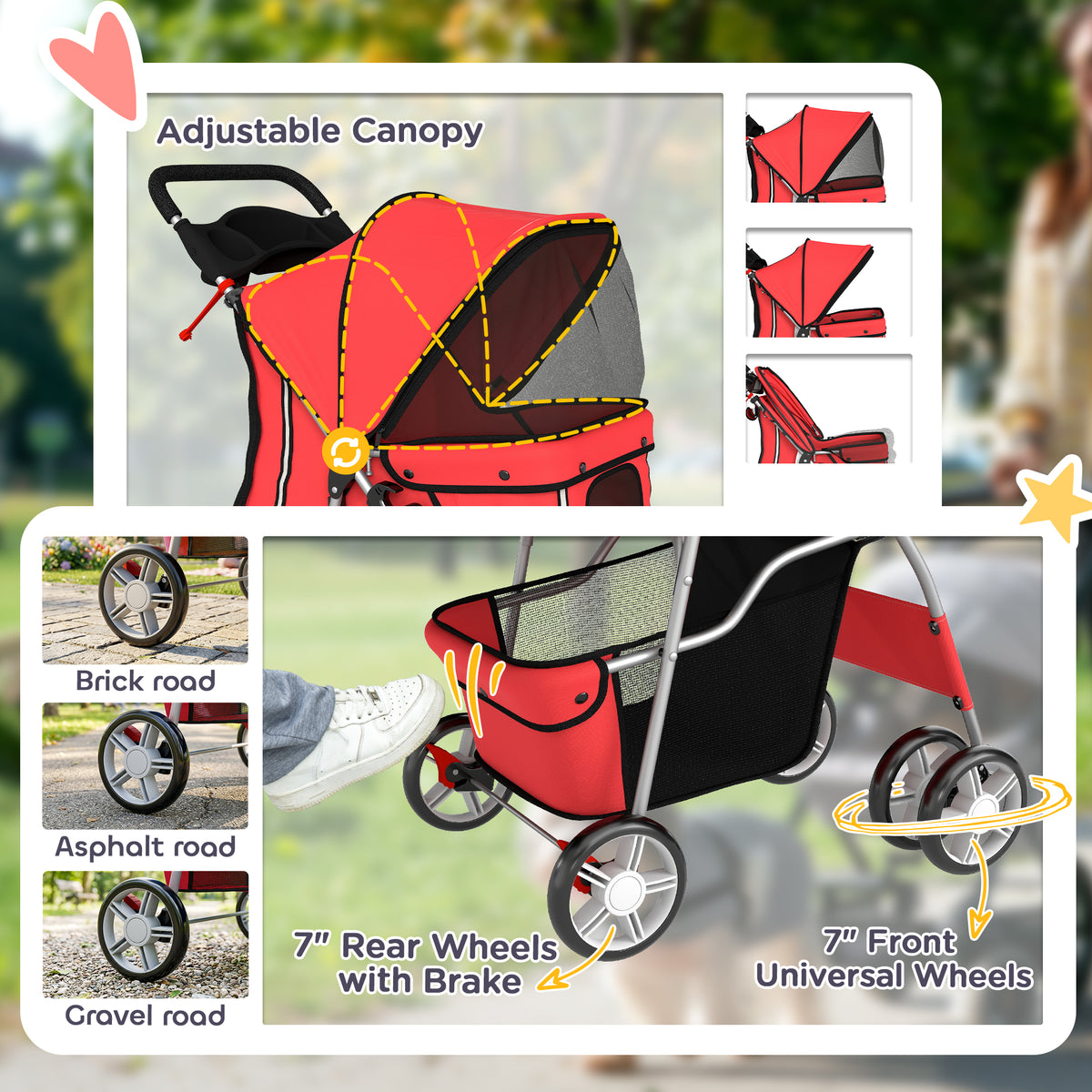 Cochecito plegable para mascotas con ruedas giratorias