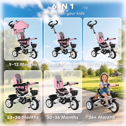 6-in-1 Evolving Toddler Tricycle with Canopy