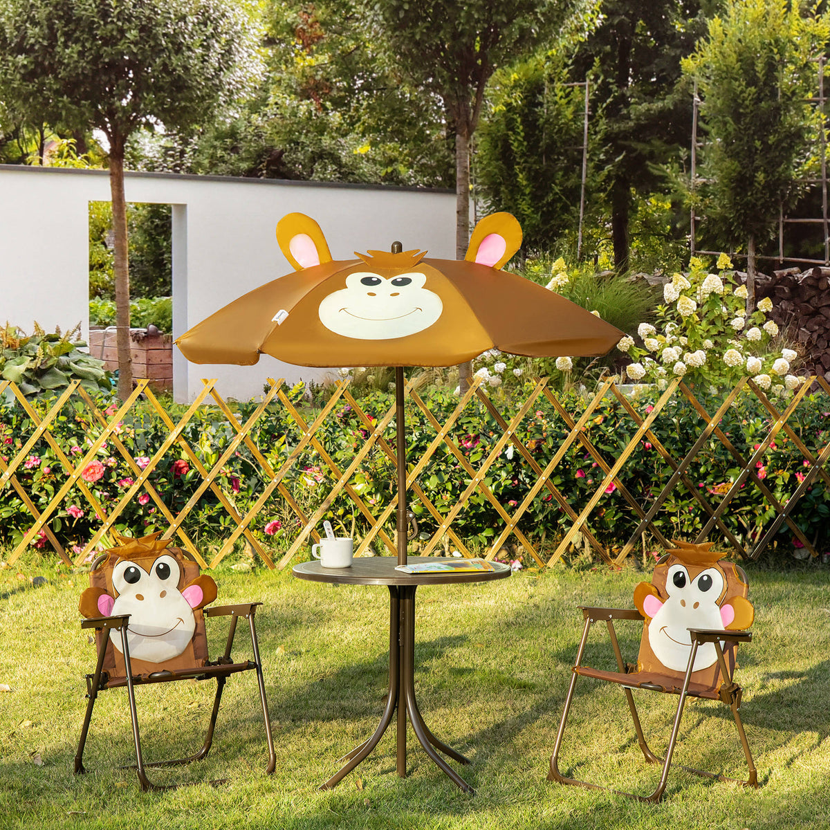 Kids picnic table and chair set with umbrella — Set of 4