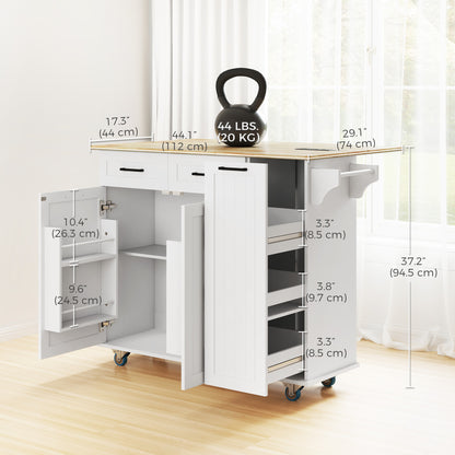 Isla de cocina con ruedas con encimera abatible y estación de carga