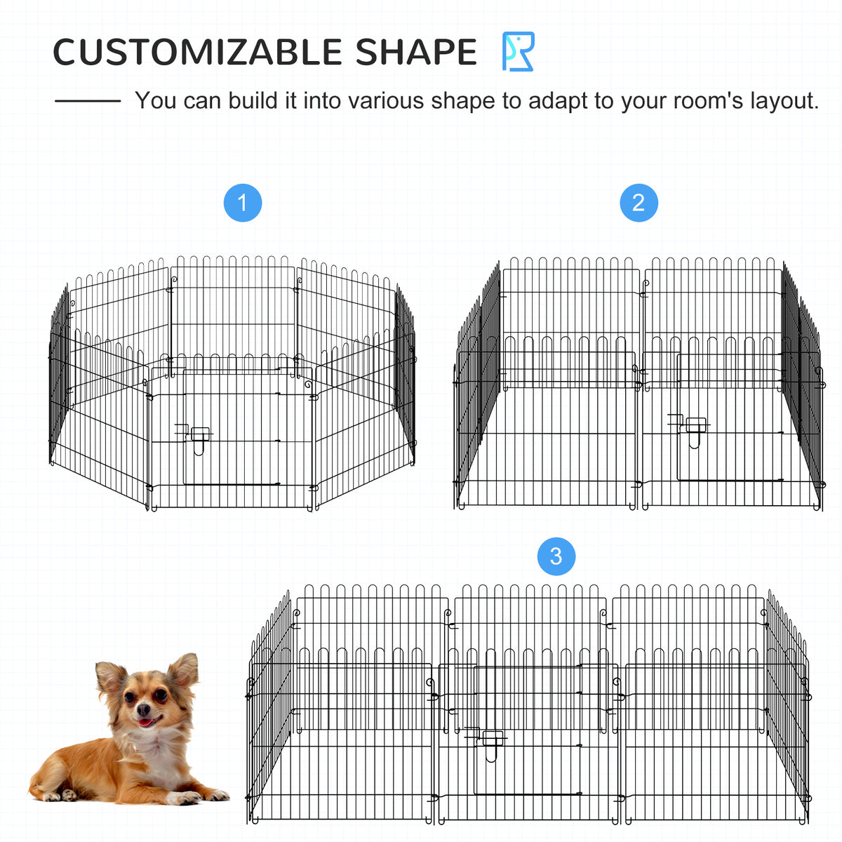 Parque para perros octogonal de 8 paneles plegable