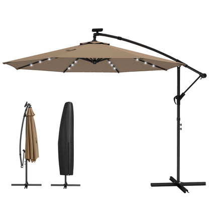Cantilever Patio Umbrella with Solar LED Lights and Crank