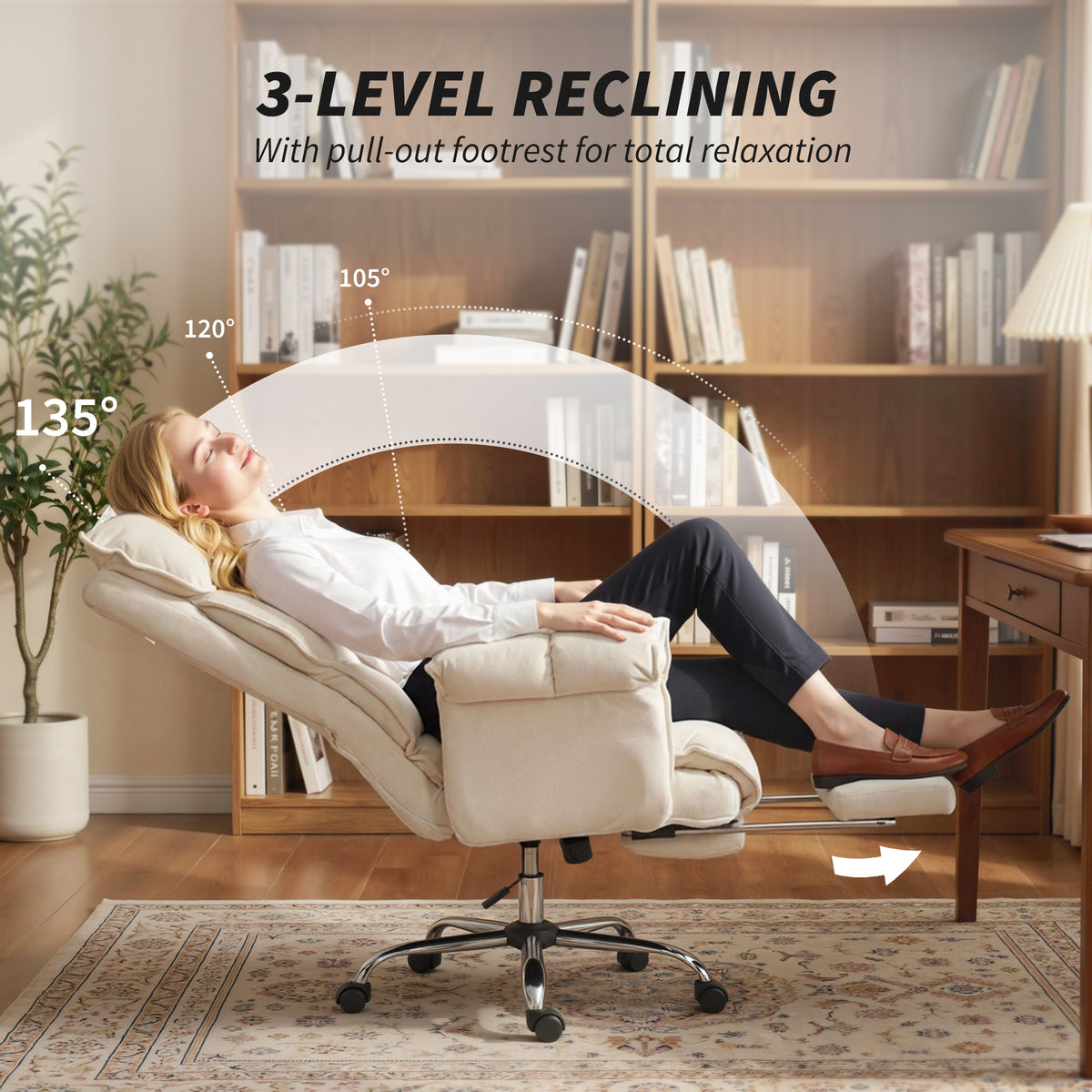 Reclining Office Chair with Footrest and Headrest