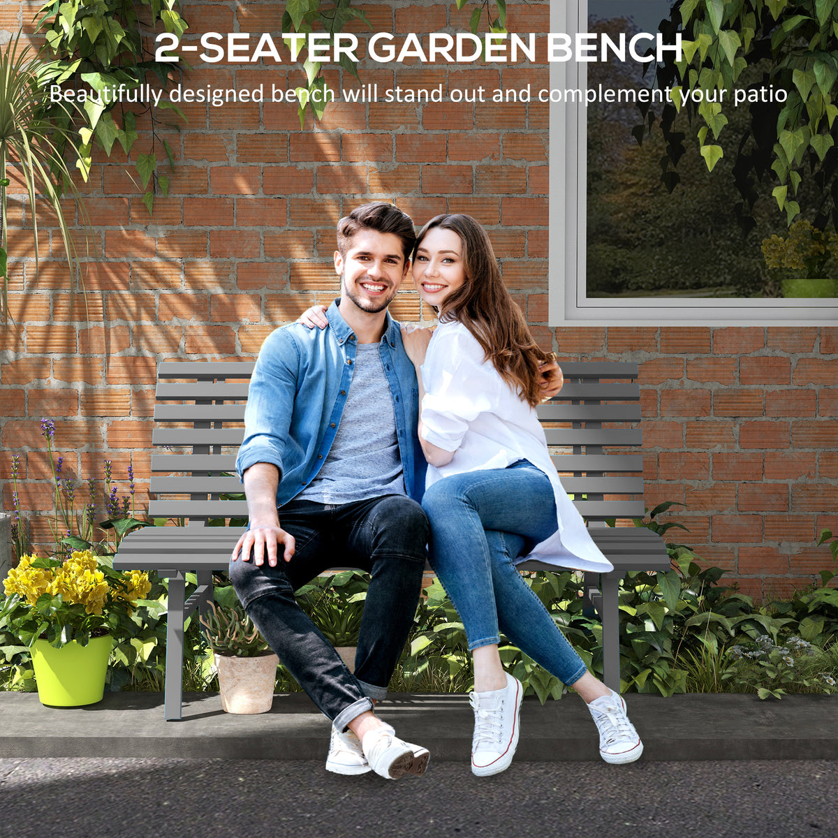 Outdoor patio bench aluminum two-seater — gray