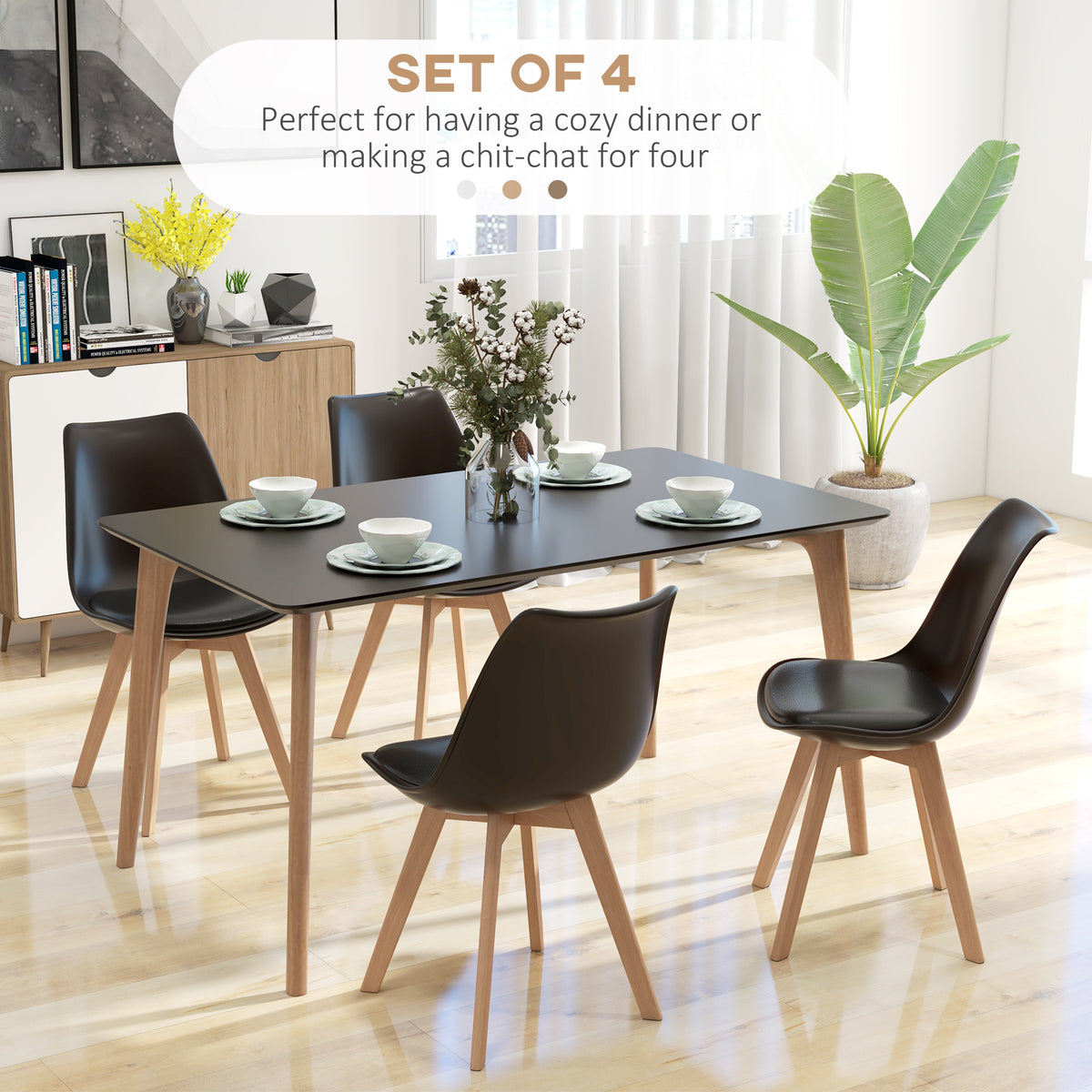 Set of 4 Modern Dining Chairs with Wood Legs