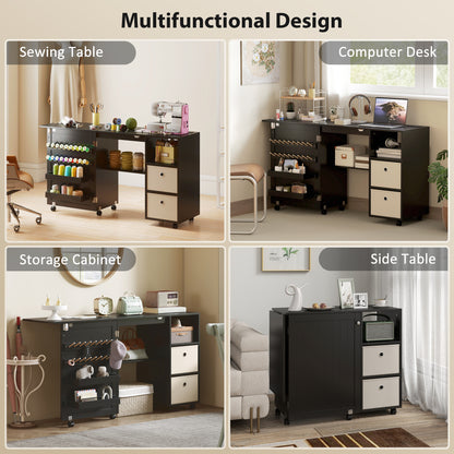 Rolling Sewing Machine Table with Power Outlet