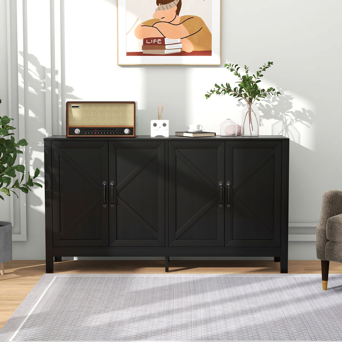 Farmhouse Buffet Sideboard with Barn Doors