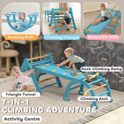 7-in-1 Foldable Wooden Pikler Triangle Set
