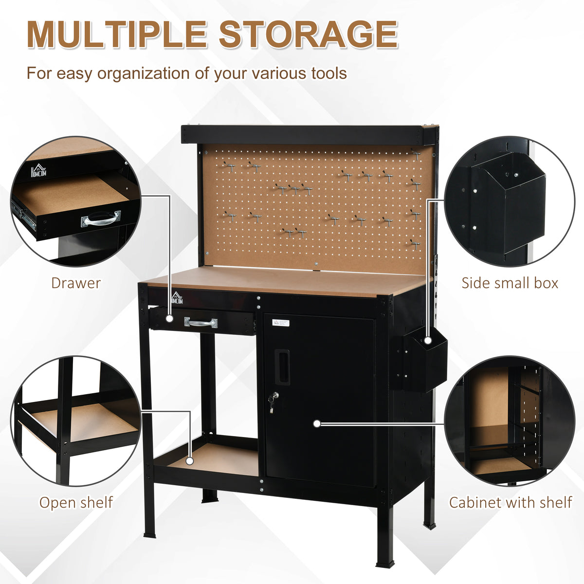 Workbench with Pegboard and Storage Cabinet